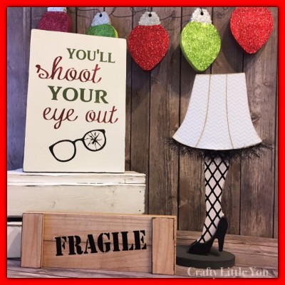 Vinyl stencil for the fishnet nylons, and fringe for the lampshade.