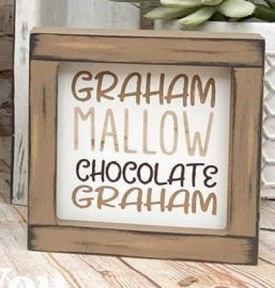 Unfinished kit includes wooden MDF frame and back that measures 5” x 5”
•vinyl stencil  
