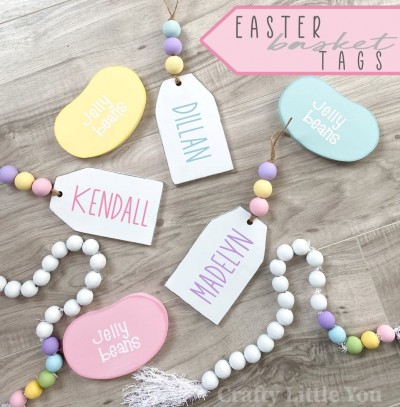 Unfinished kit measures apx. 5"x3" tall and includes:
* 3 wood beads
* 1 tag
* Personalized white vinyl