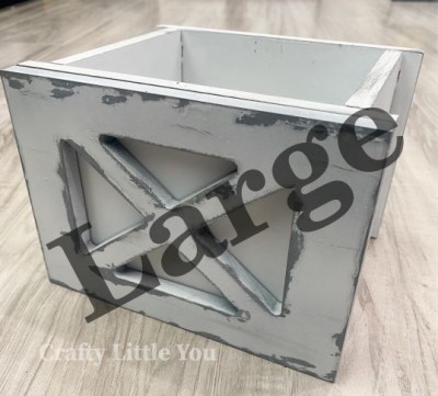 Unfinished kit measures apx. 
Outside: L-6", W-7" H-5" 
Inside: L-5.25", W-4.75"
and includes wooden MDF: 
* 4 box panels
* Front cross piece