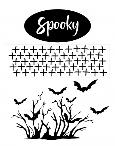 Unfinished kit comes with:
* Strips of vinyl "+'s" that can be placed on pumpkin
* 1 bat and tree vinyl scene
* 1 "Spooky" word in white vinyl