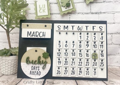 Unfinished kit measures apx. 6" on the circle and includes wooden MDF: * 1 hanging circle * "lucky" wood overlay letters * 1 shamrock overlay * 1 shamrock date tag * black vinyl