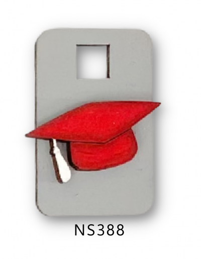 Unfinished kit measures apx. 1"x1.6" and includes wooden MDF:
* 1 hanging tag
* 1 graduation cap wood overlay