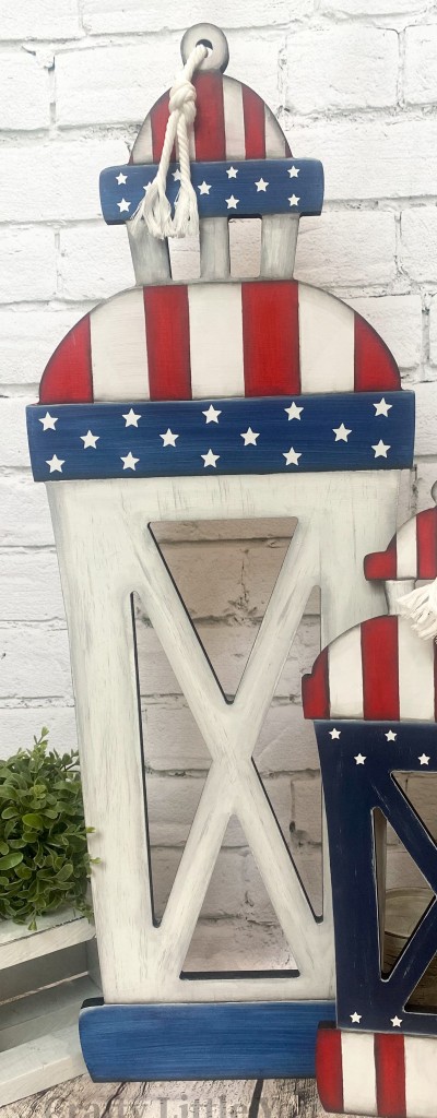 Unfinished kit measures apx. 11"x30" and includes wooden MDF:
* 1 large porch lantern