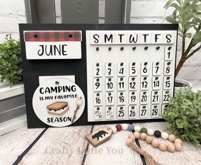 Unfinished kit measures apx. 5" and includes wooden MDF: 
* 1 hanging circle
* 1 s'more with graham cracker overlay
*  1 marshmallow on stick
* Black vinyl