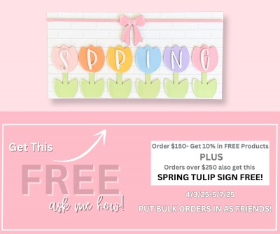 Unfinished kit measures apx 12"x6" and includes wooden MDF: *1 - 12"x6" back piece *1- ribbon bow *6 - tulips *1 - set of “SPRING” lasered words