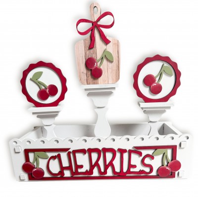 Unfinished Kit measures 13.5"x5" and includes wooden MDF: *1 scalloped back *1 “CHERRIES” lasered word with border