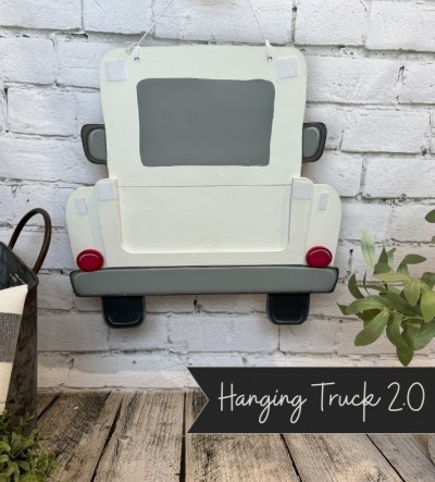 Unfinished kit measures apx. 15.75"x15.5" and includes wooden MDF:
*1 truck main piece with drilled holes
*1 tailgate spacer piece
*1 bumper with attached taillights 