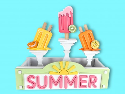 Unfinished Kit measures 13.5"x4.5" and includes wooden MDF: *1 - arched back *1 - “SUMMER” lasered word *1 - sun *2 - border